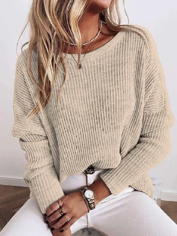 Casual Solid Color Crew Neck Long Sleeves Sweater - Viewbena.com 