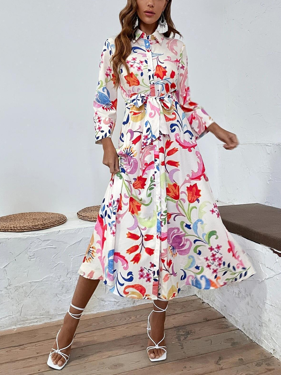 Resort Floral Print Lace up Dress