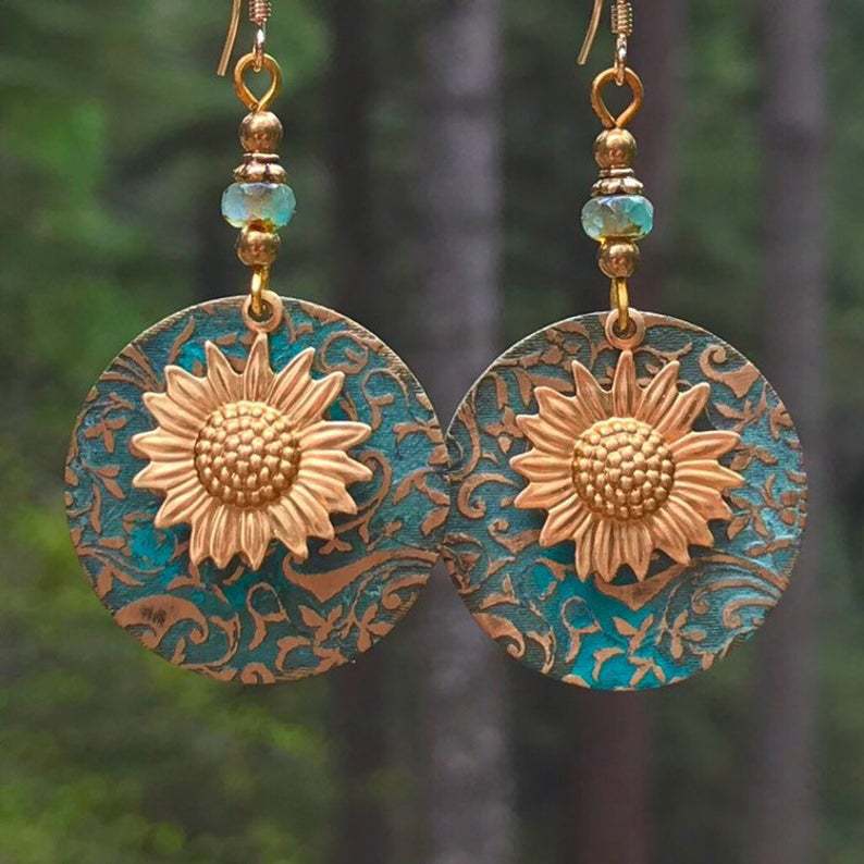 Sunflower Delicate Pattern Earrings Retro Fashion Earrings