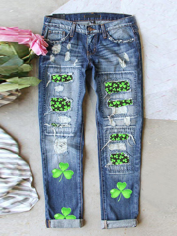 Green Irish Festive Party Straight Jeans