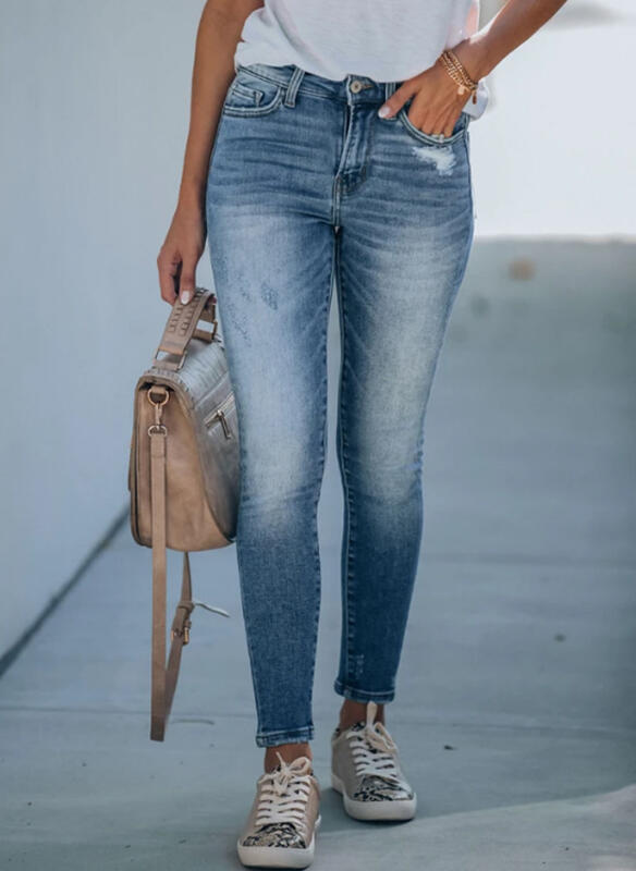 High Waist Skinny Ripped Casual Jeans