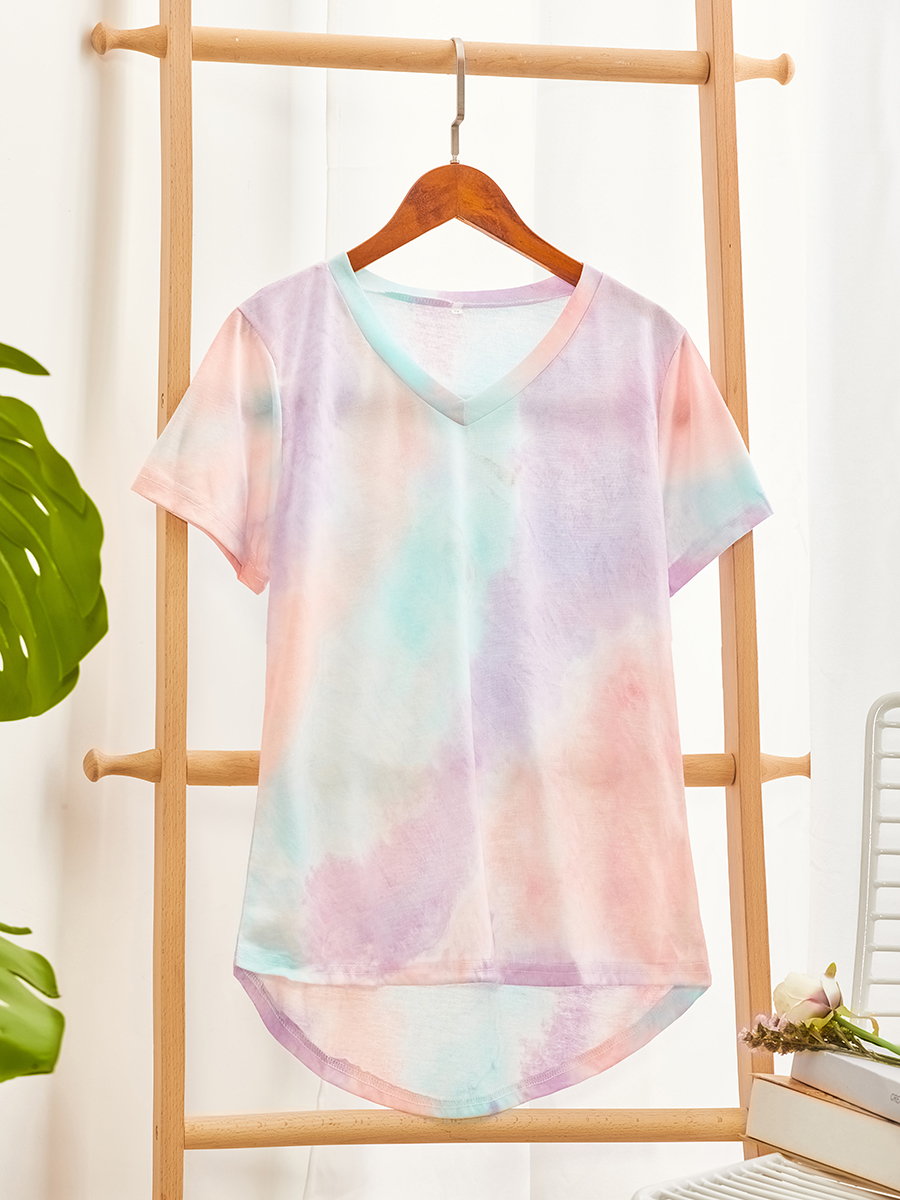 Tie Dye V Neck Short Sleeve T Shirt