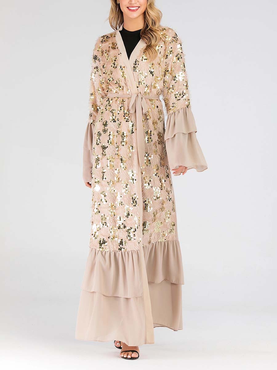 Sequin Chiffon Trumpet Sleeve Muslim Cardigan