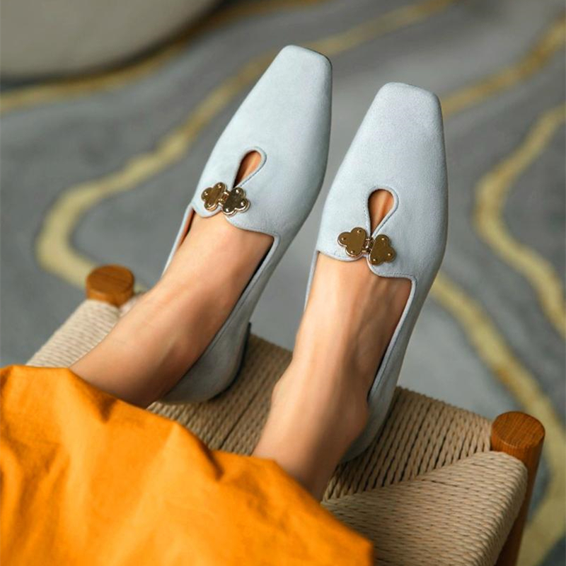 Ladies' Fashionable Square Toe Suede Cutout Loafers