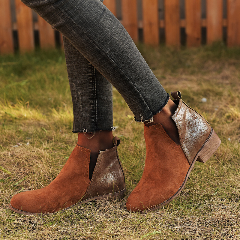 Ladies Retro Round Toe Hollow Ankle Boots