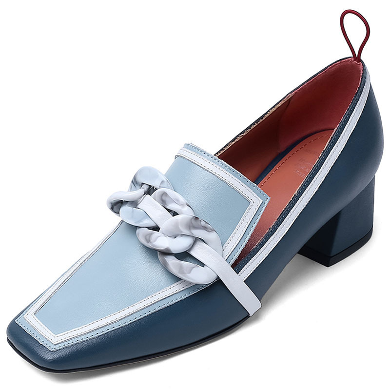 Ladies Retro Square Toe Ring Buckle Loafers