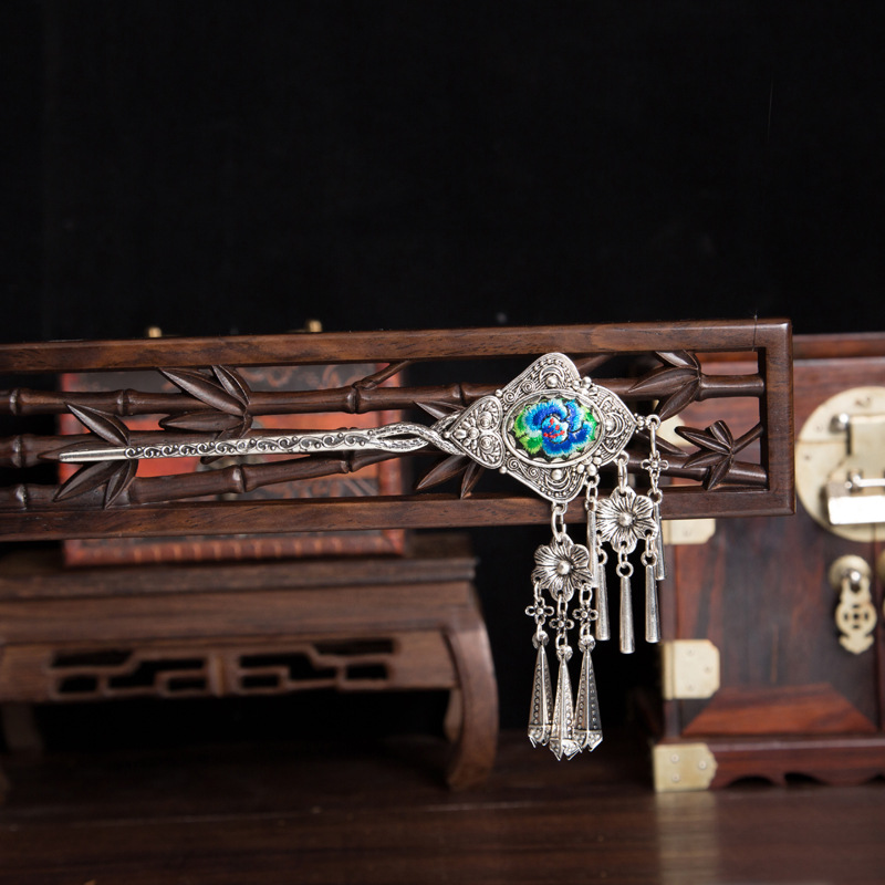 Orchid Butterfly Ethnic Style Classical Embroidery Piece Hairpin Retro Palace Miao Silver Hairpin Hairpin Jewelry Factory Direct Sales