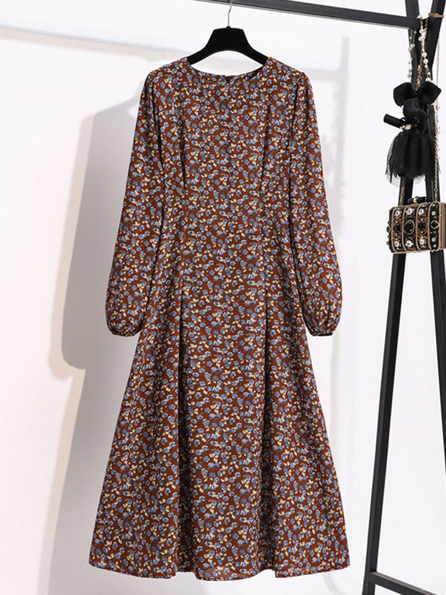 Elegant Long Sleeve Floral Print Dress
