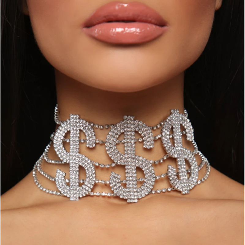 Rhinestone Dollar Letters Necklace