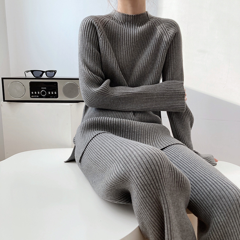 Fashion Split Sweater Set Thickened Knitted Two piece Set
