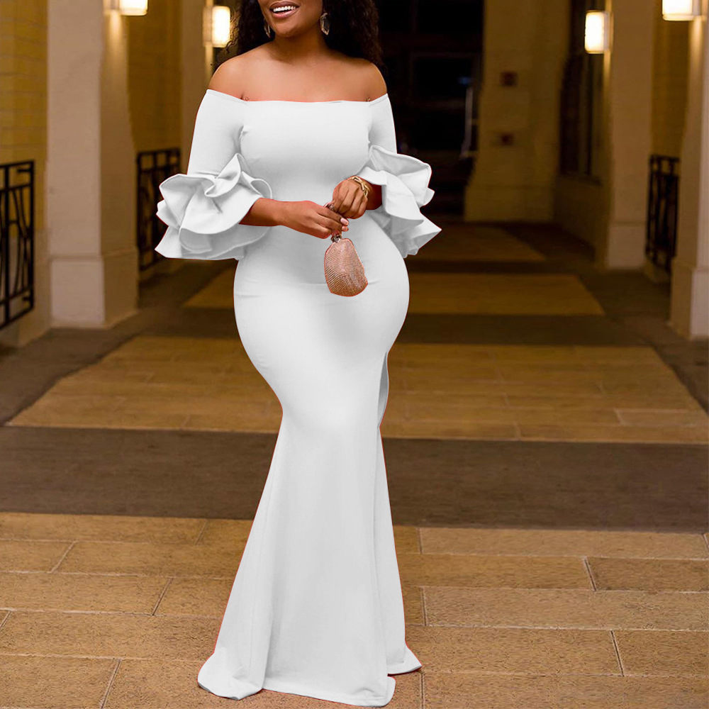Straight Neck Elegant Solid Color Evening Dress