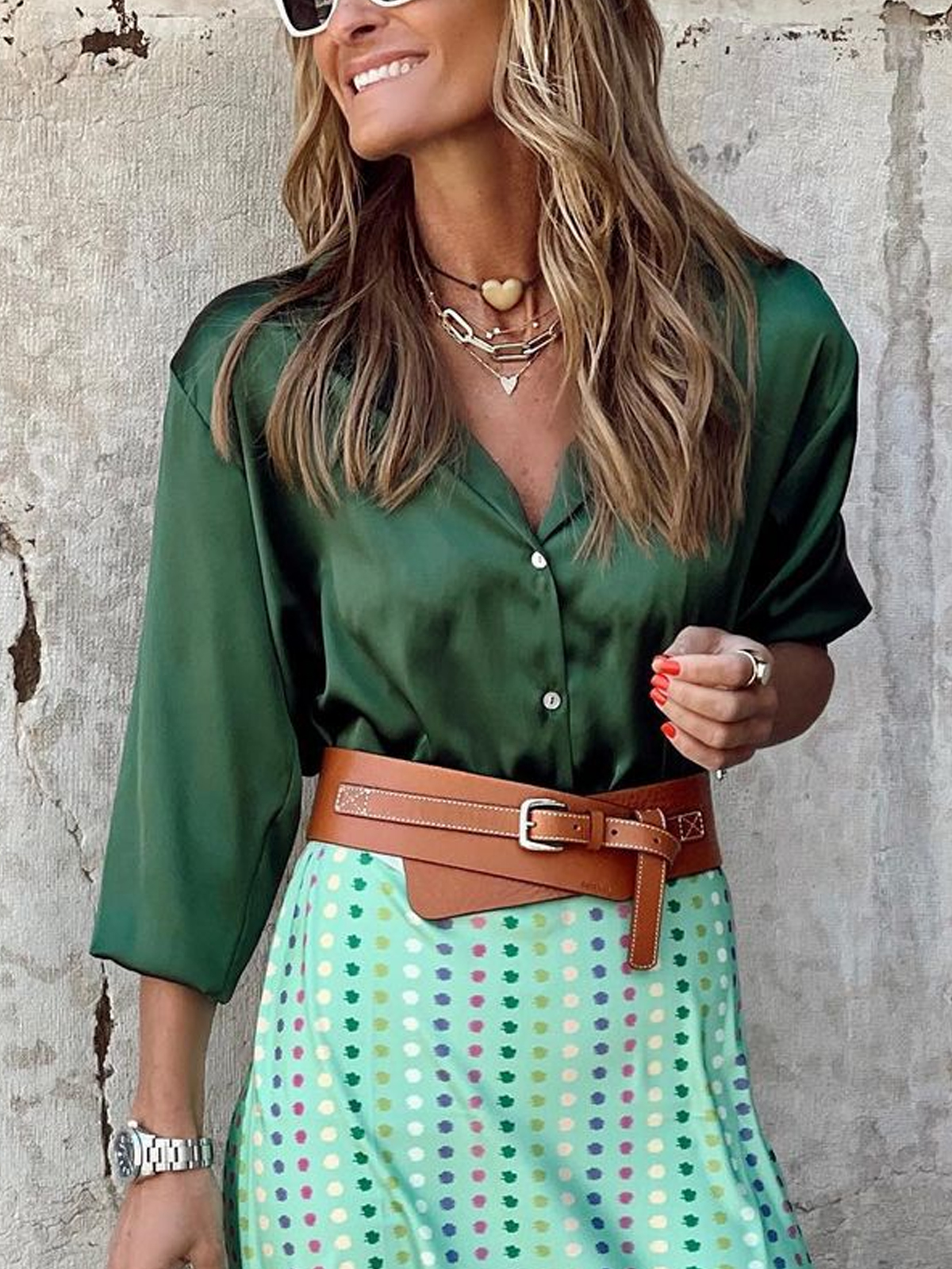 Satin Button up Long Sleeve Blouses