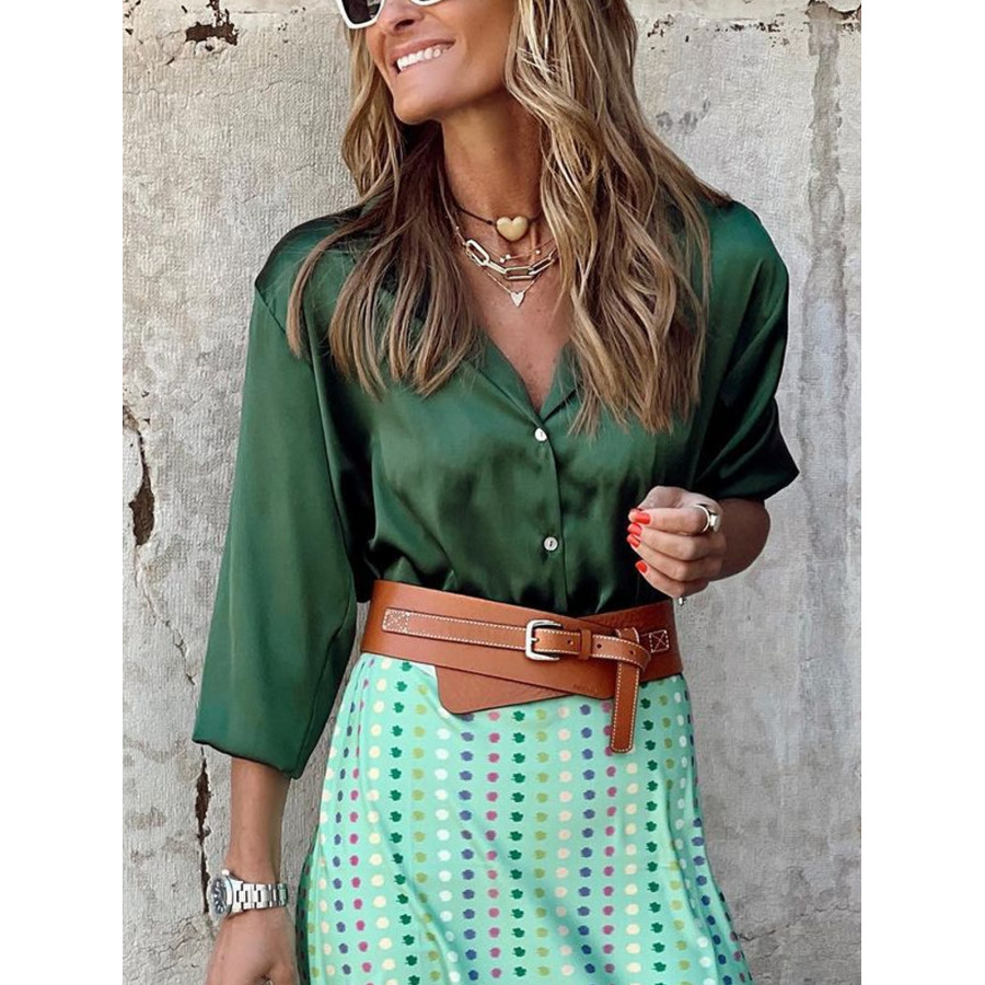 

Satin Button-up Long Sleeve Blouses