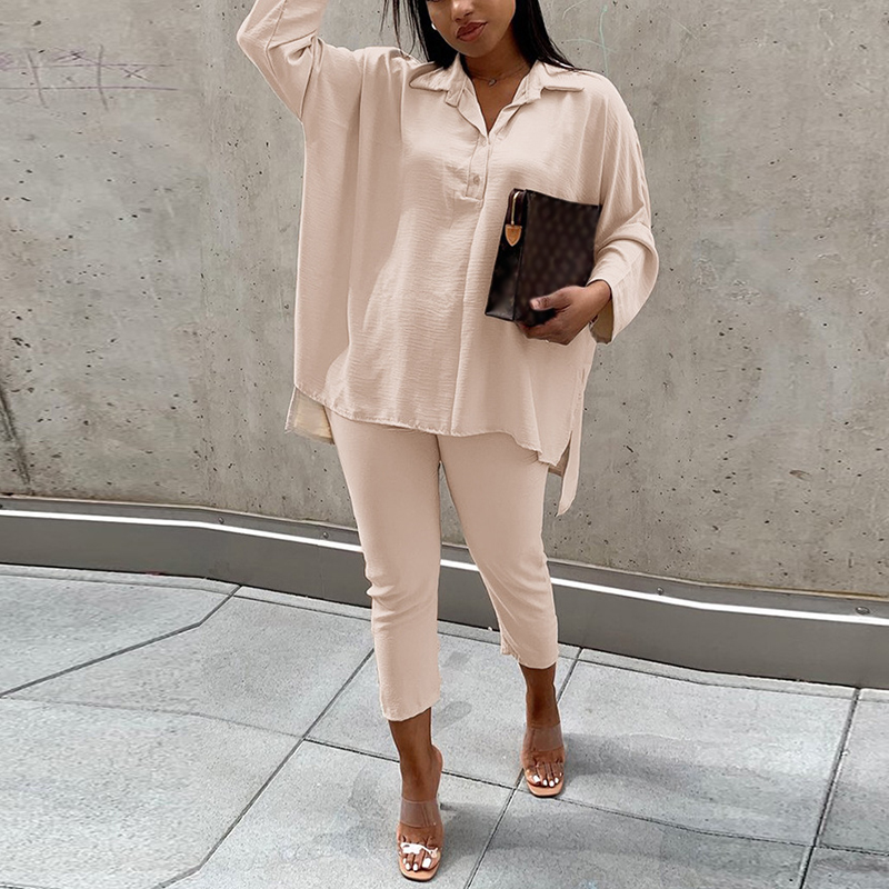 Women's New Loose Solid Color Long Sleeve Casual Pants Suit