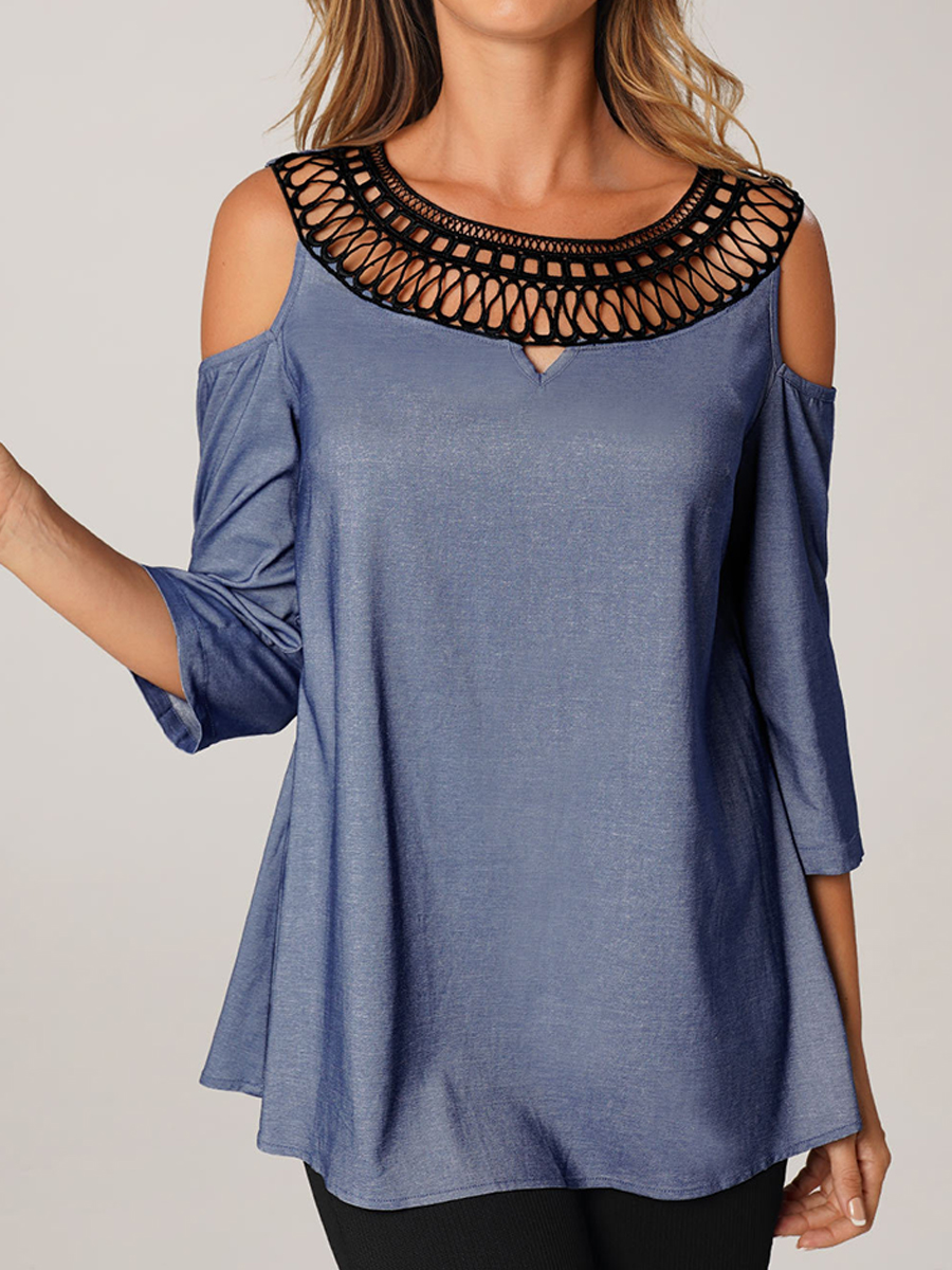 Fashion Off the shoulder Three quarter Sleeve Round Neck T shirt