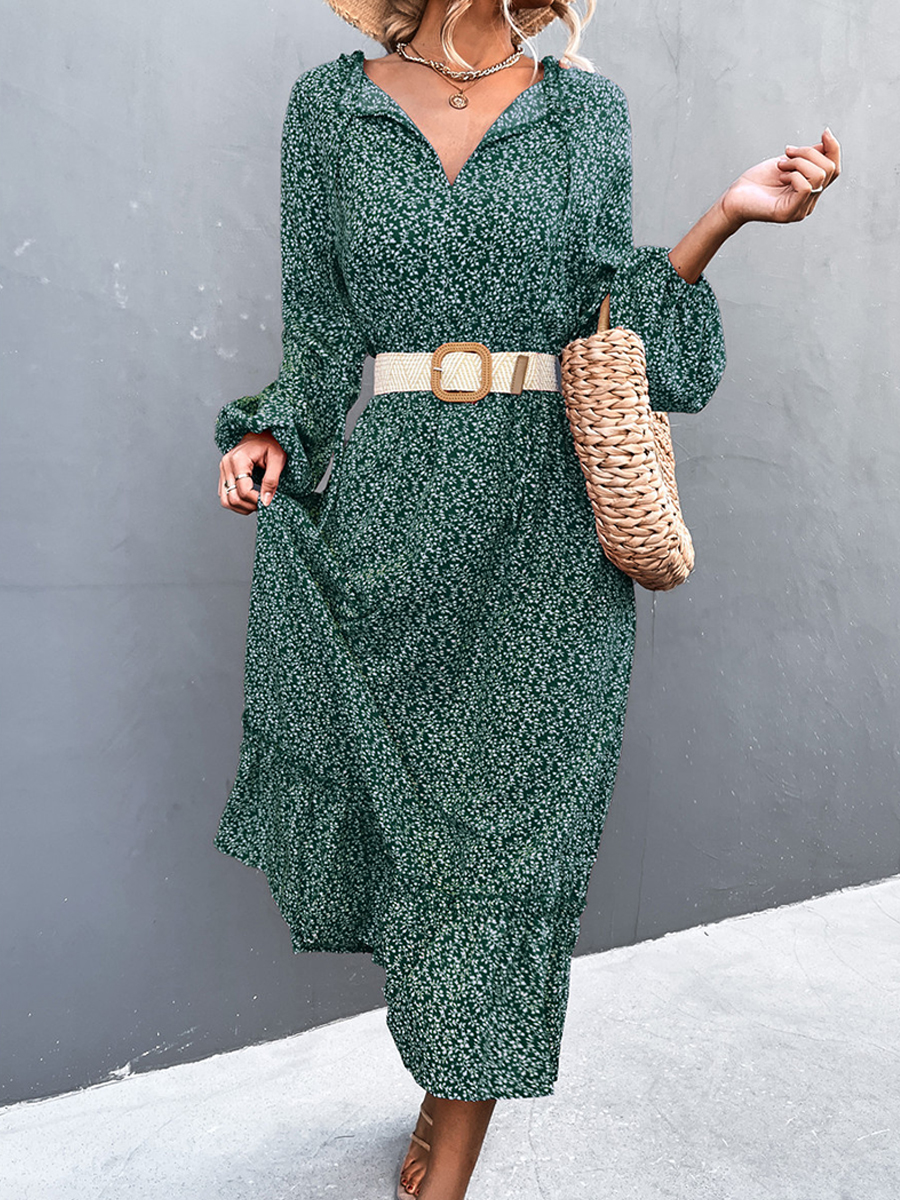 Lace up V neck Floral Dress