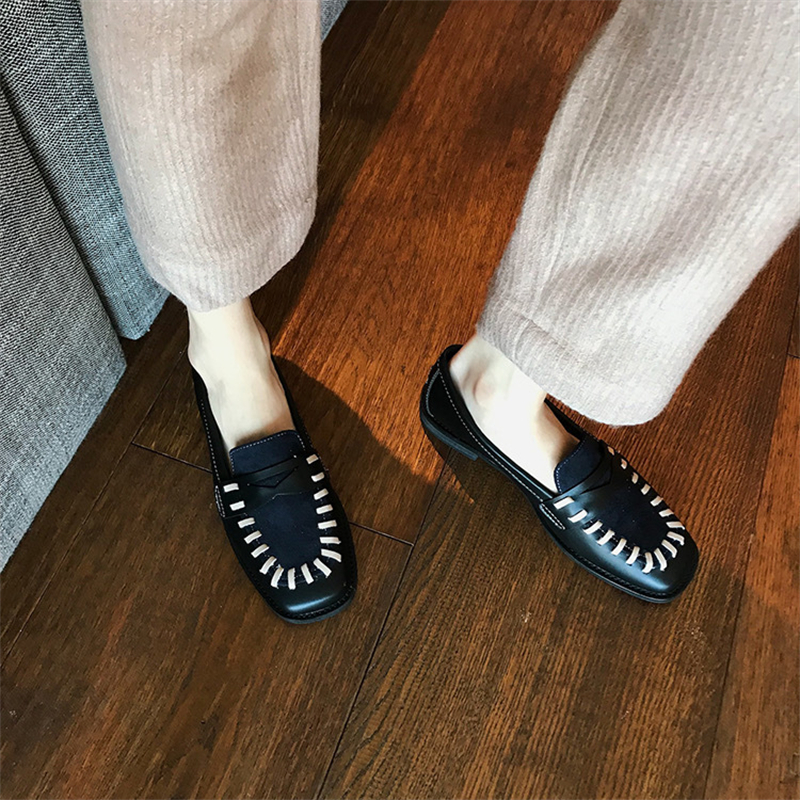 Ladies Fashion Square Toe Panel Loafers