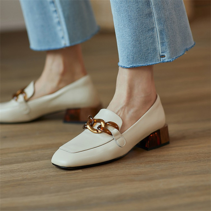 Ladies Vintage Square Toe Buckle Loafers