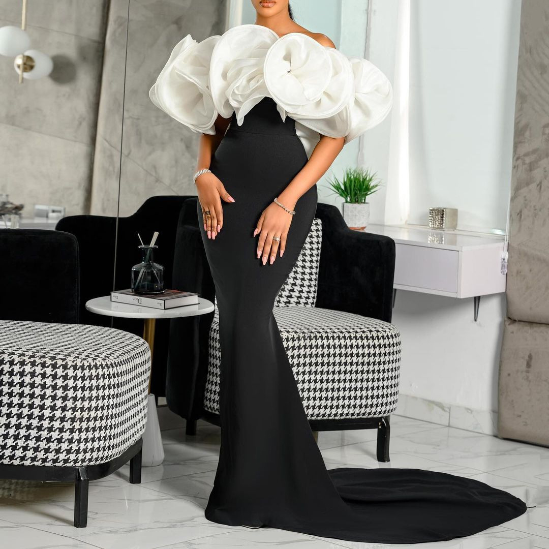 Women's Elegant Waist And A Word Shoulder Temperament Hip Wrap Dress