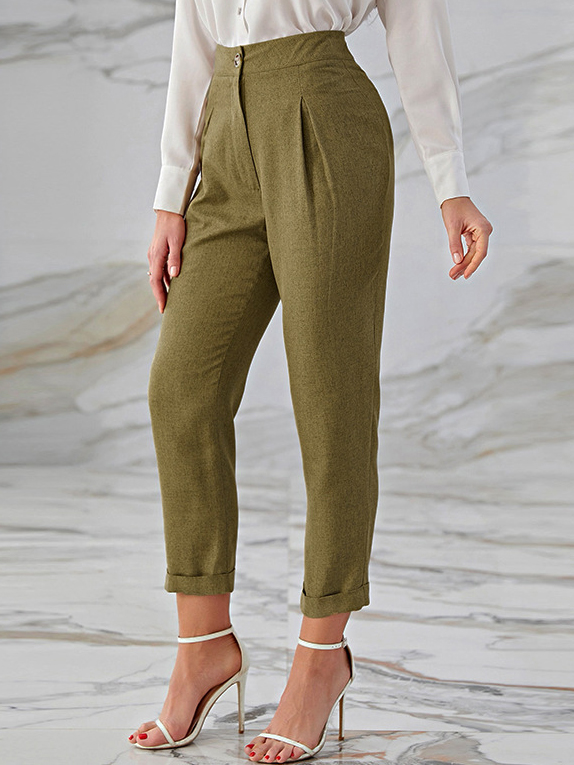 Solid Color Commuting Mid waist Straight Long Pants