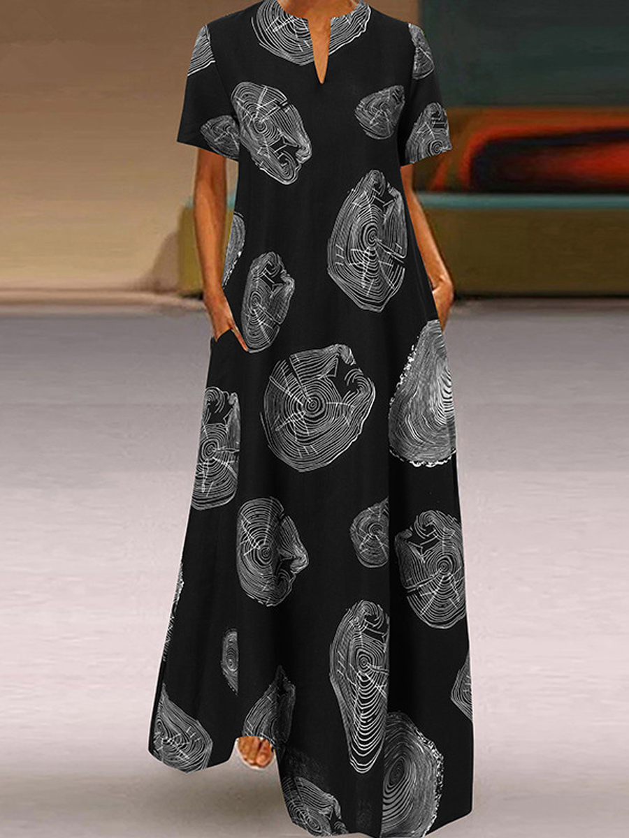Cotton And Linen Vintage V Neck Dress