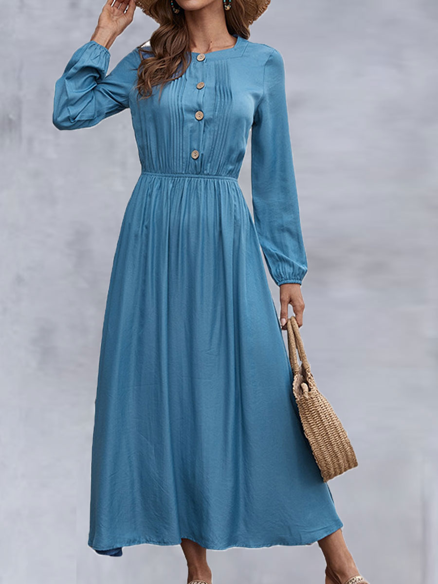 Round Neck Loose Long Sleeve Maxi Dress