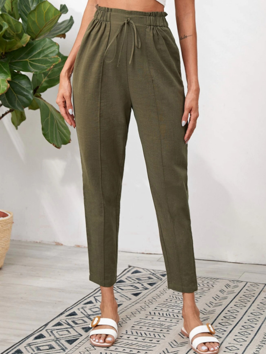 Fashion Solid Color Lace Cotton Linen Casual Pants