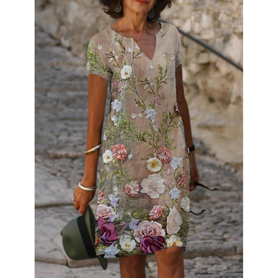 

Floral Print V-neck Short Sleeve Midi Dress Women