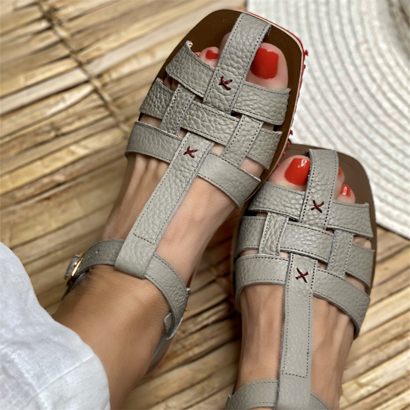Women's Vintage Roman Style Square Toe Cutout Sandals