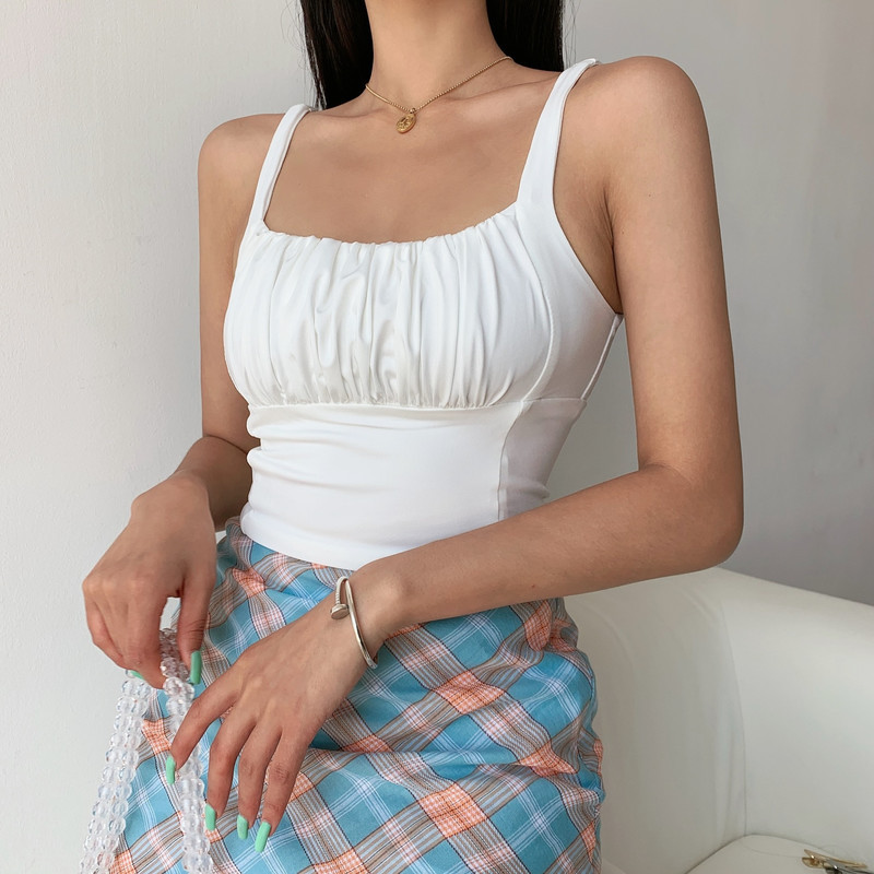 Short Square Neck Sling Camisole Top For Women's Outer Wear
