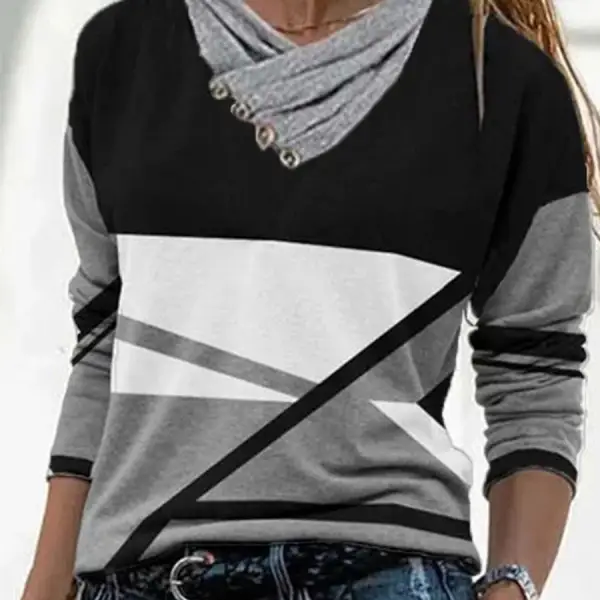 Fashion Color Matching Pile Collar Long-sleeved Casual T-shirt - Kalesafe.com 