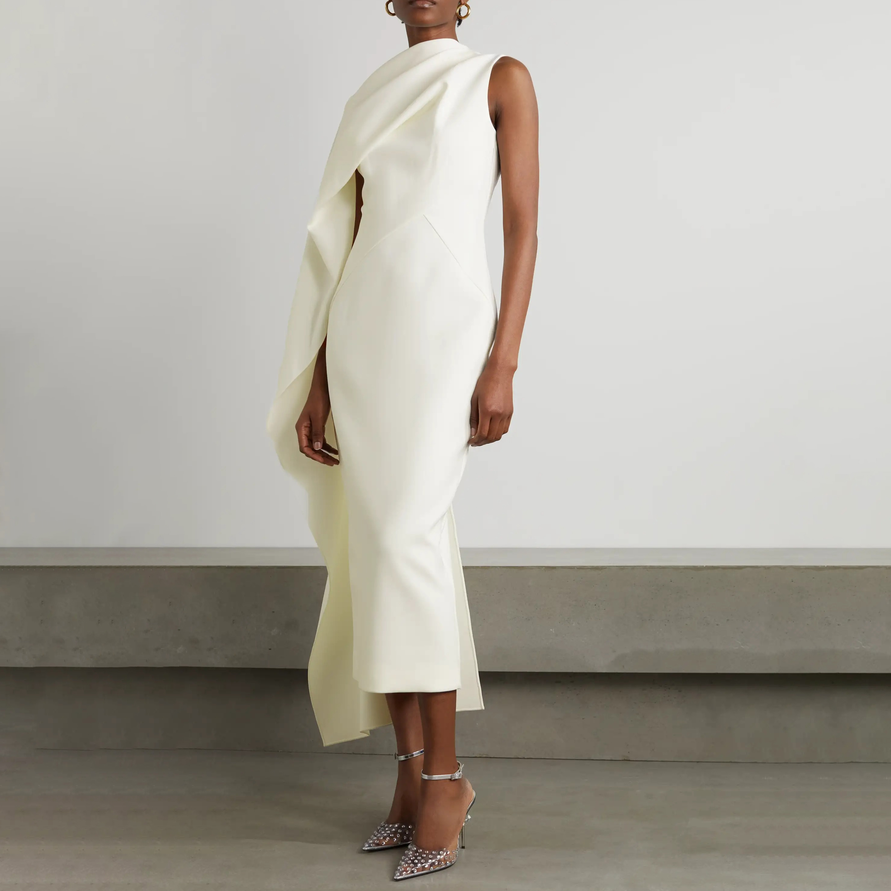 Women's Elegant White Shawl Design Dress