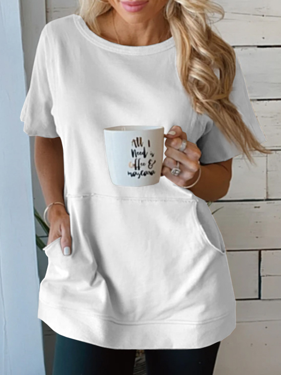 Round Neck Pocket Slim Fit Short Sleeve T Shirt