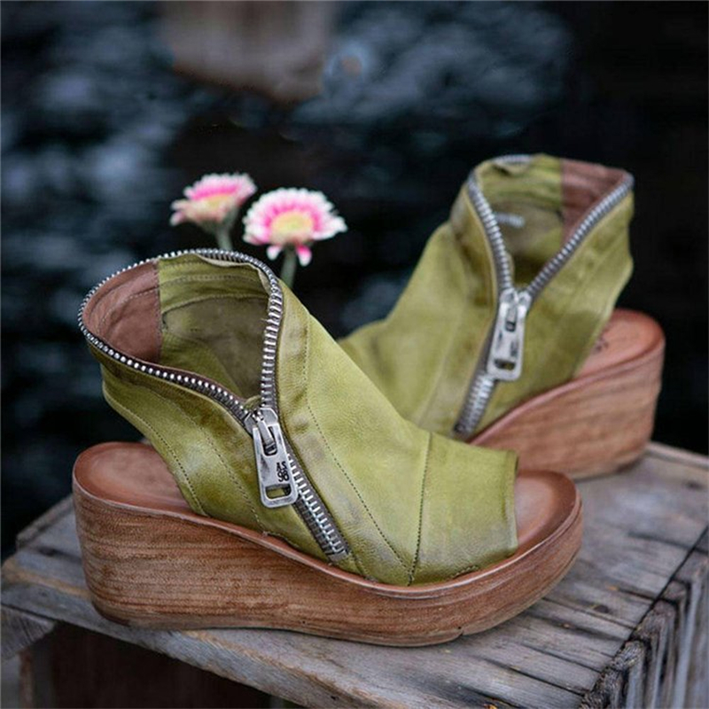 Women's Vintage Fish Mouth Color Zip Wedges