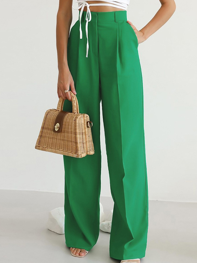 Commuter Casual High Waist Wide Leg Draped Pleated Pants