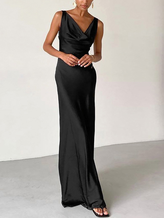 Ice Silk Simulation Silk Swing Collar With Sexy Backless Dress