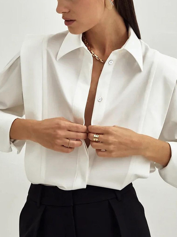 Right angle Shoulder White Commuter Temperament Design Niche Long sleeved Shirt