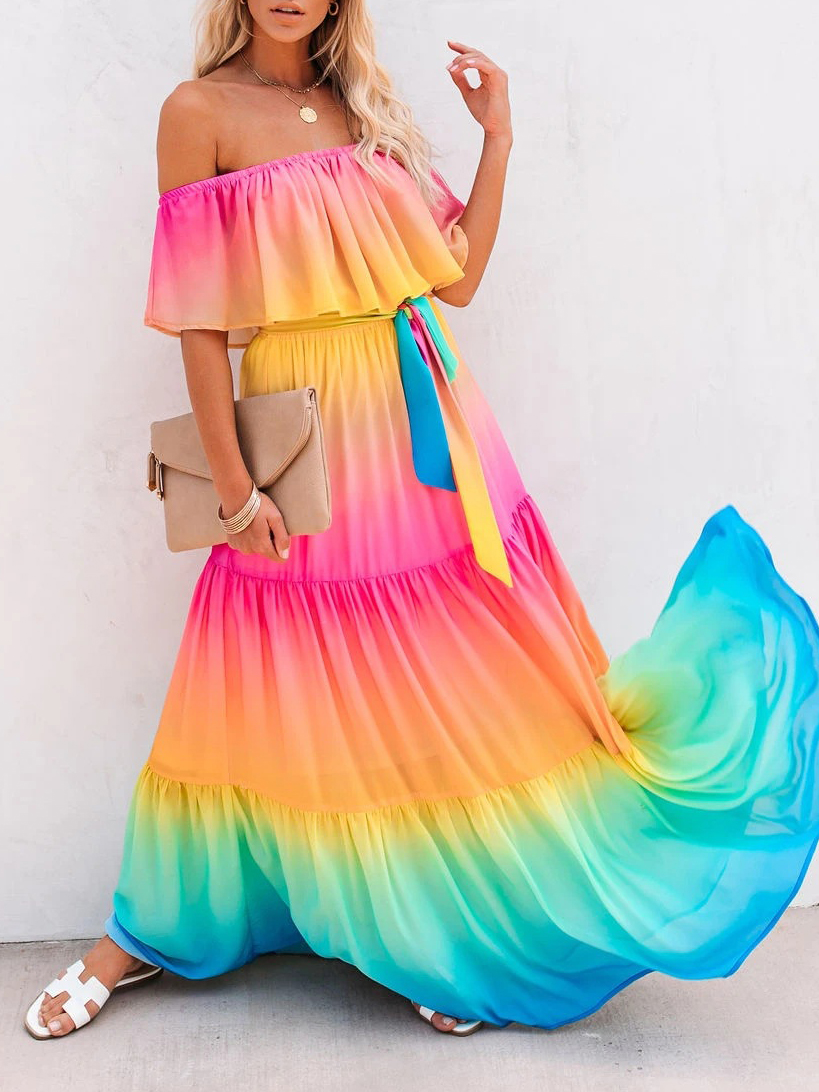 Colorful Off the shoulder Dress