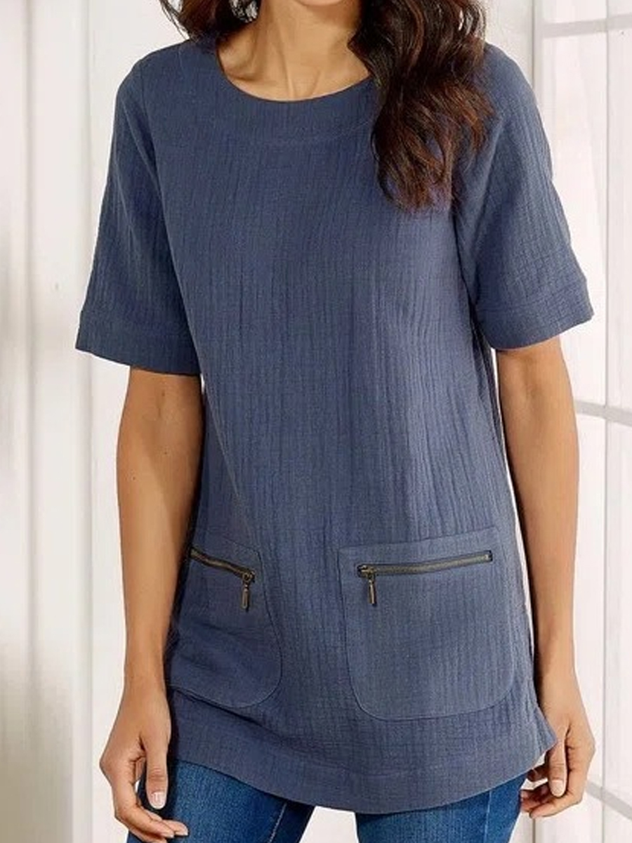 Loose Cotton And Linen Short Sleeved Shirt