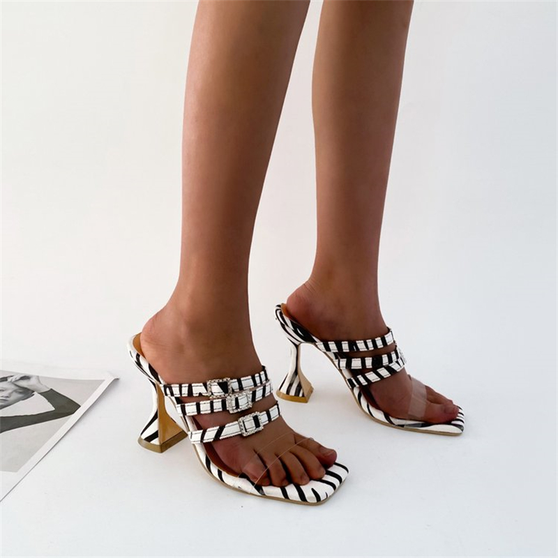 Ladies Vintage Square Toe Buckle Cutout High Heels