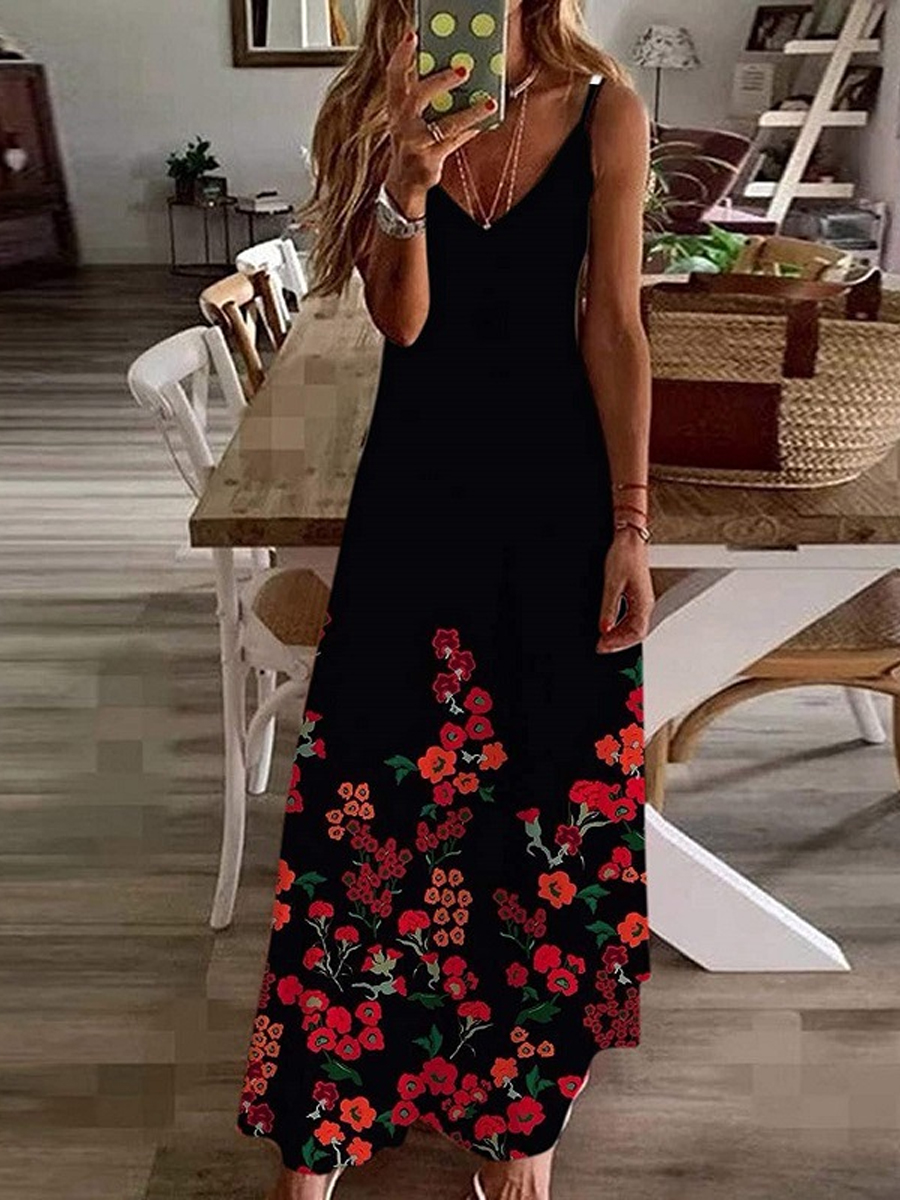 Casual Floral Print Sleeveless Maxi Dress