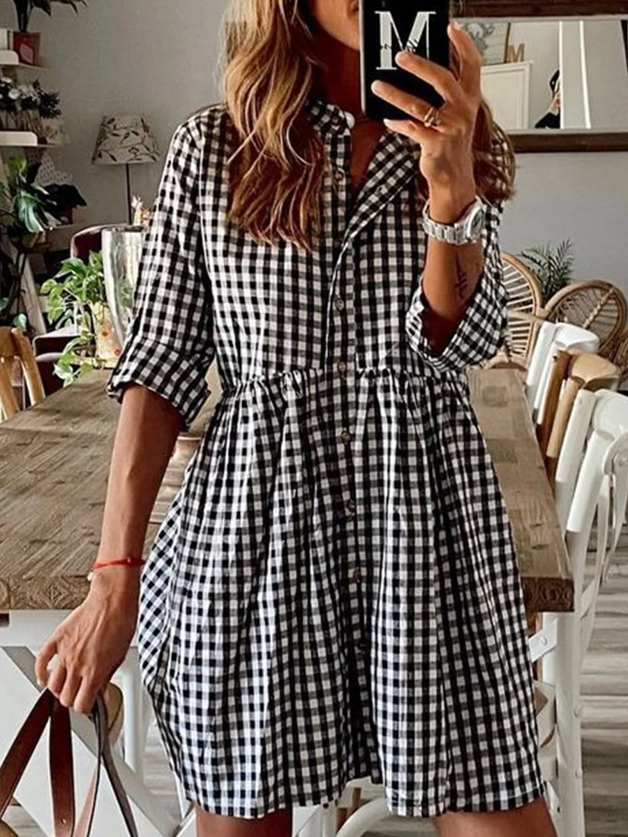 Loose Cotton And Linen Plaid Dress