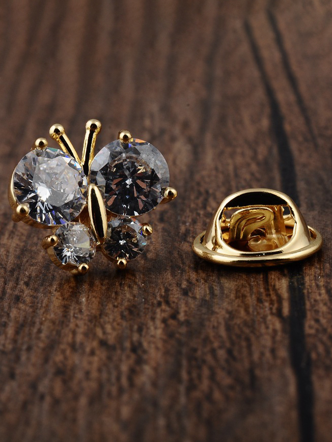 Real Gold Color Preservation Electroplating Butterfly shaped Anti glare Buckle Brooch