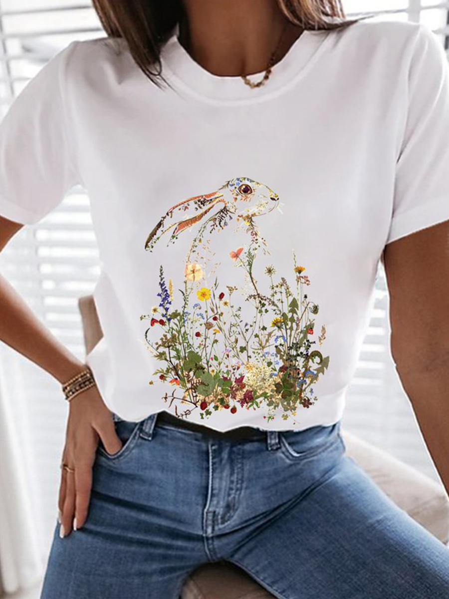 Easter Bunny Element Print Spring Casual T Shirt
