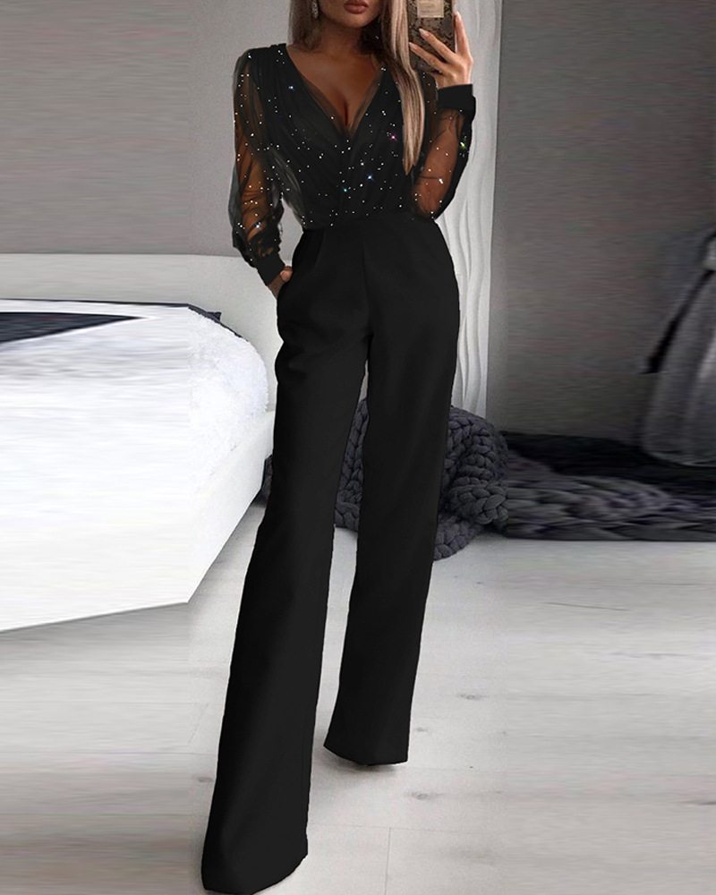Women Fashion Mesh Panelled Jumpsuit