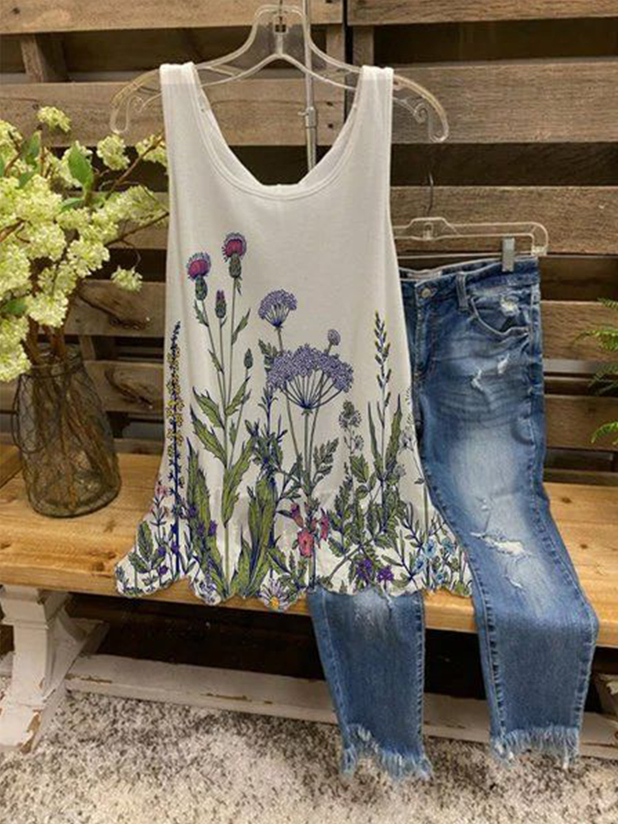 Floral Sleeveless T Shirt