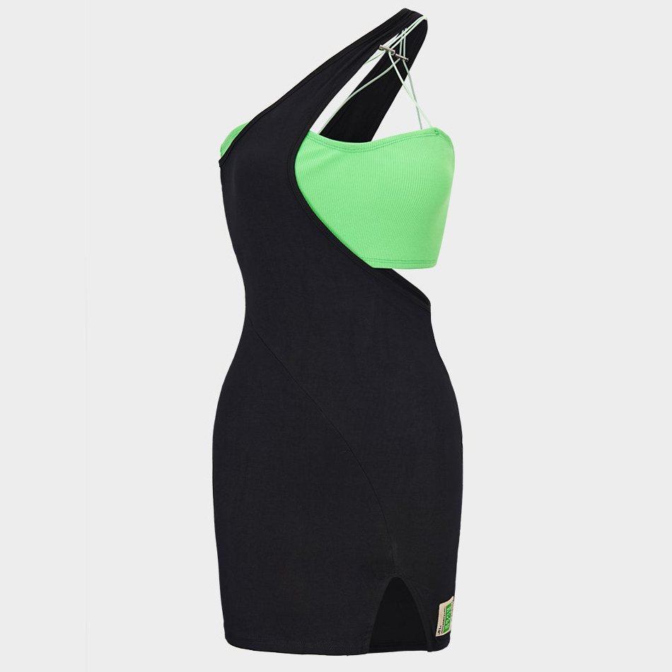 Asymmetric Stitching Halterneck Dress