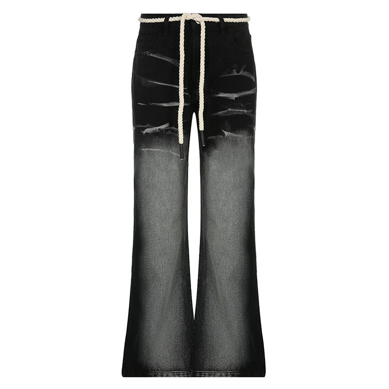 Street inspired High waist Distressed Jeans With Gradient Wide leg Pants