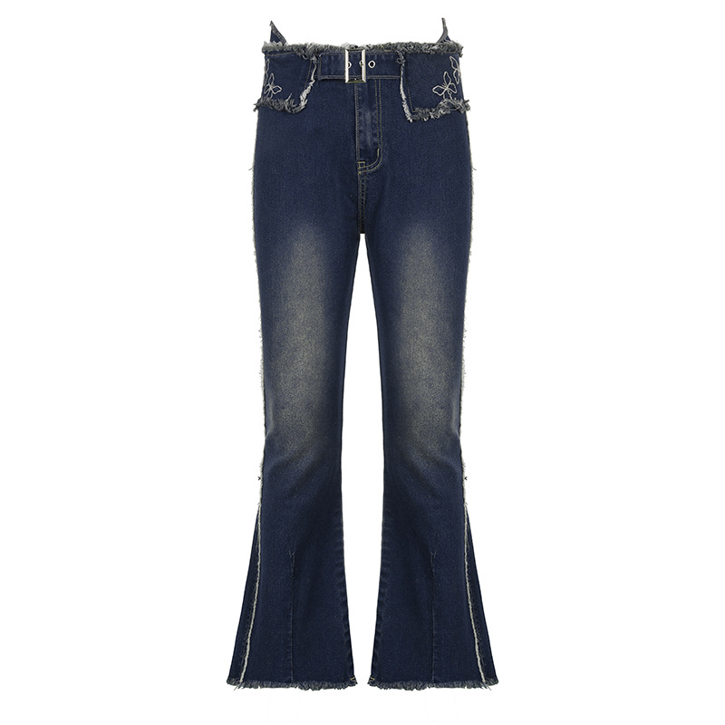 Butterfly embroidered Frayed High rise Jeans