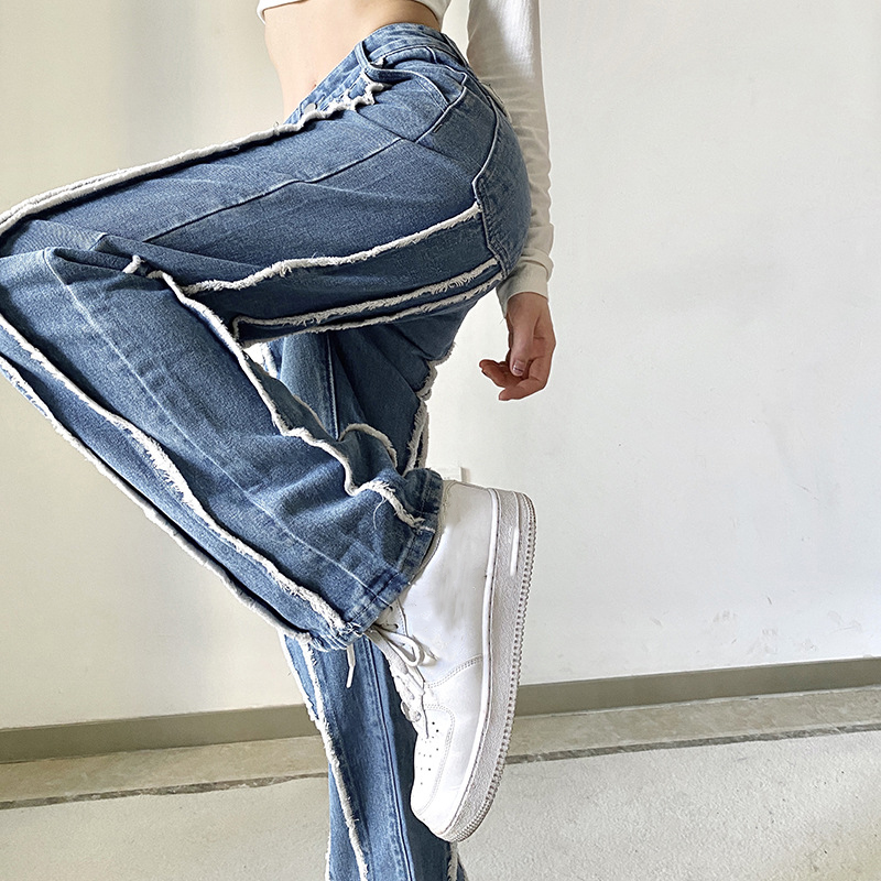 Raw Vertical Line Loose Vertical Straight leg Jeans